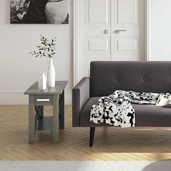 SIMPLIHOME Kitchener SOLID WOOD 14 inch Wide Rectangle Contemporary Narrow Side Table in Farmhouse Grey for the Living Room and Bedroom