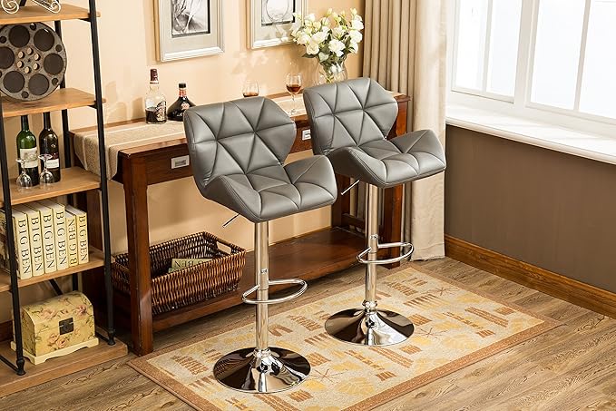 Roundhill Furniture Glasgow Contemporary Tufted Adjustable Height Hydraulic Grey Bar Stools, Set of 2,