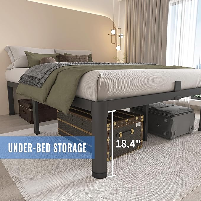 MAF 20 Inch King Size Bed Frame with Round Corner Legs Mattress Slide Stopper No Box Spring Needed Heavy Duty Metal Platform Bed Frames Under-Bed Storage Space, 3000 LBS Steel Slats Support