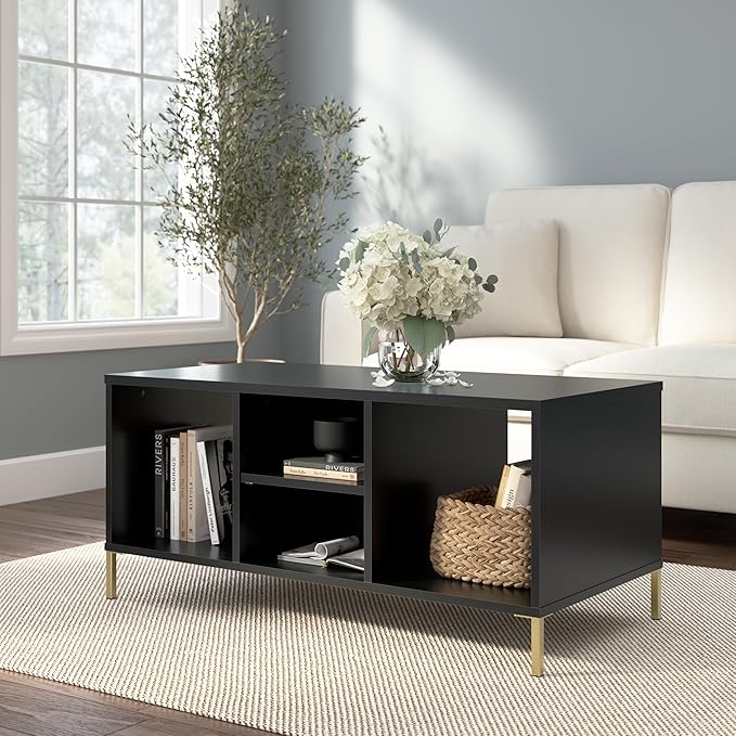 Bush Home Essence Coffee Table with Storage, Living Room Furniture, Essence Collection, Black Stipple