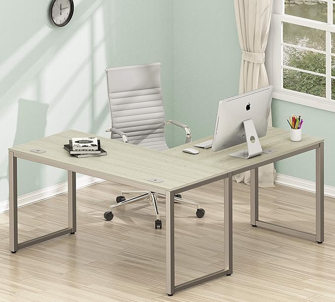 SHW 55 x 60 Inches Commercial-Grade L-Shape Corner Office Computer Desk, Maple