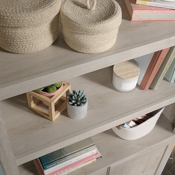 Sauder Miscellaneous Storage Bookcase with Doors, Adjustable Shelves, 5 Shelf Bookcase - Chalked Chestnut Finish