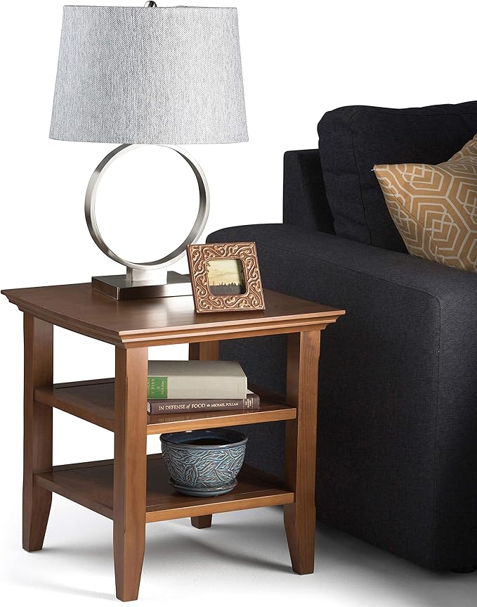 SIMPLIHOME Acadian SOLID WOOD 19 inch Wide Square Transitional End Table in Light Golden Brown for the Living Room and Bedroom
