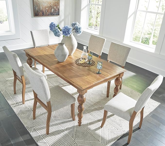 Signature Design by Ashley Rybergston Casual Stain Resistant Upholstered Solid Wood Dining Chair, Set of 2, Beige & Light Brown