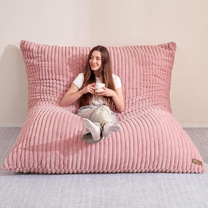 HABUTWAY 4-in-1 Bean Bag Chair, Convertible Chair with High-Density Memory Foam Filling & Machine Washable Cover, Giant Bean Bag Chair for Adults (Pink)