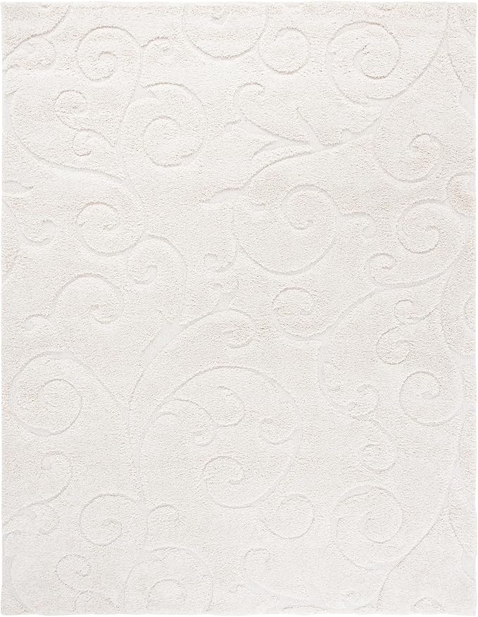 SAFAVIEH Florida Shag Collection Area Rug - 8'6" x 12', Creme & Creme, Scroll Design, Non-Shedding & Easy Care, 1.2-inch Thick Ideal for High Traffic Areas in Living Room, Bedroom (SG455-1111)