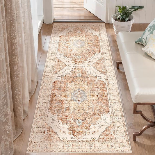 Tangsoo 2x6 Washable Runner Rug for Hallways, Non Slip Vintage, Soft Low Pile Long Runner, Print Distressed Brick Red for Kitchen Bedroom Entryway Bathroom Living Room