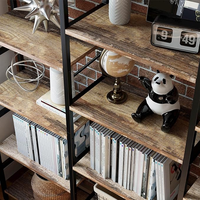 IRONCK Bookcases and Bookshelves Triple Wide 5 Tiers Industrial Bookshelf, Large Etagere Bookshelf Open Display Shelves with Metal Frame for Living Room Bedroom Home Office