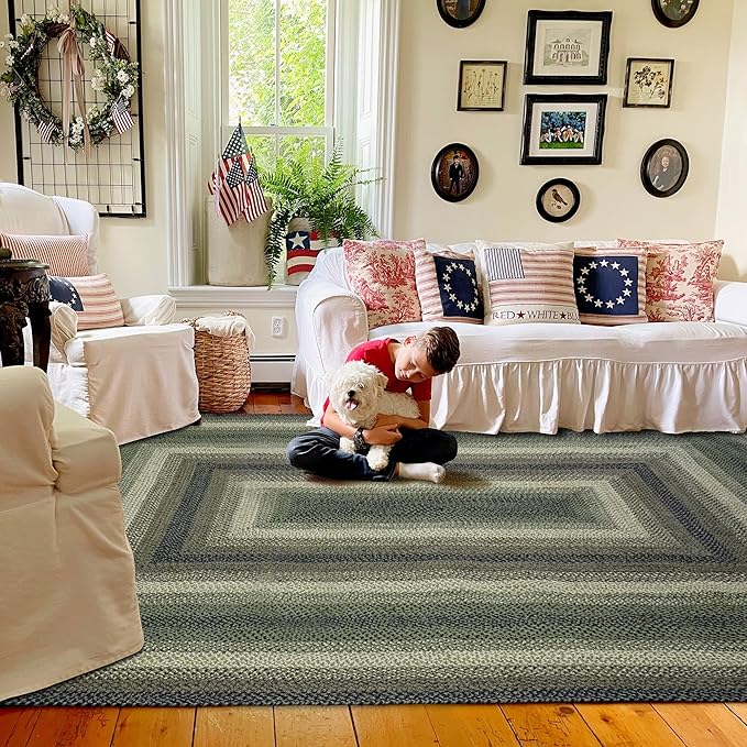 Homespice Pinecone Large Braided Rugs 8x10' - Rustic Jute Country Rugs for Living Room and Dining Room