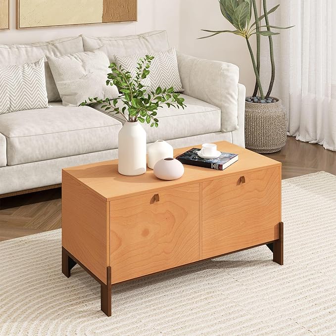 Sebastack Coffee Table, Expandable Entertainment Center and Media Console with Storage and Drawer,Wooden Furniture for Living Room, Bedroom，31 inch Width Basswood Color (1 pcs)