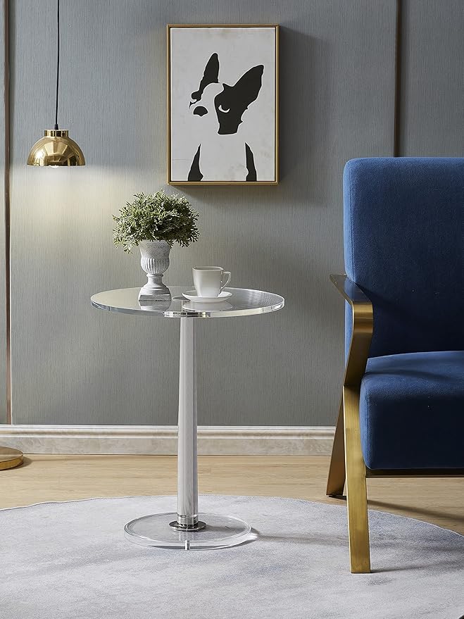 Clear Acrylic Table with Cone Metal Pole (Large, Silver) …