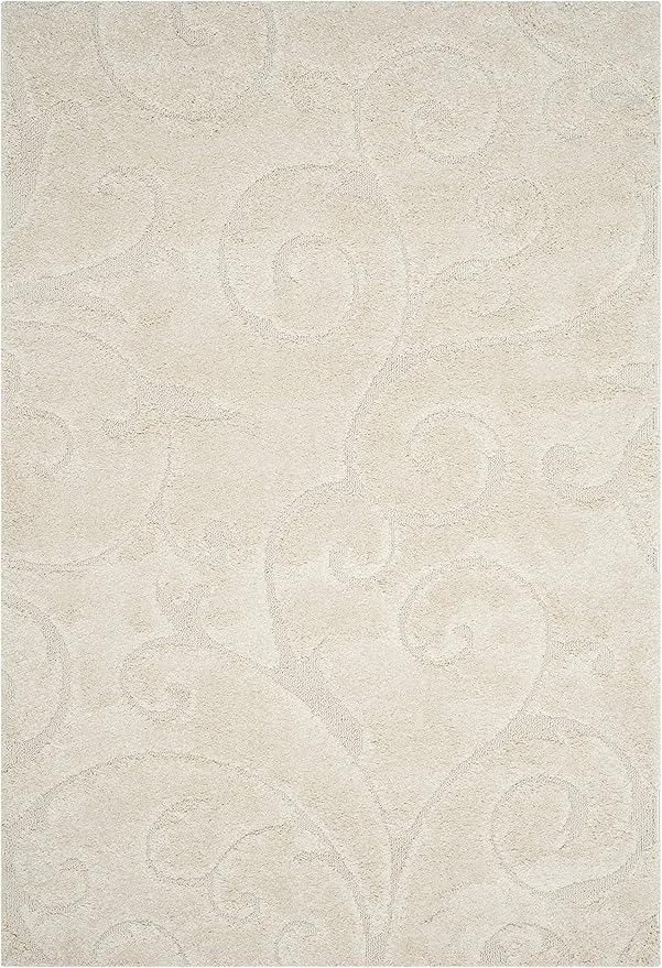 SAFAVIEH Florida Shag Collection Area Rug - 5'3" x 7'6", Creme & Creme, Scroll Design, Non-Shedding & Easy Care, 1.2-inch Thick Ideal for High Traffic Areas in Living Room, Bedroom (SG455-1111)