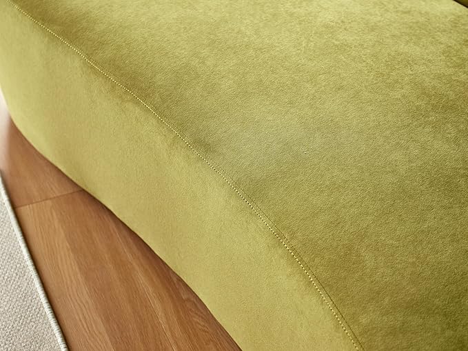 Container Furniture Direct 132" Curved Sofa with Throw Pillows, 6 Seater Luxury Velvet Couch with Half Moon Design and High-Density Foam, Ideal for Modern Living Room, Office & Apartment, Olive Green