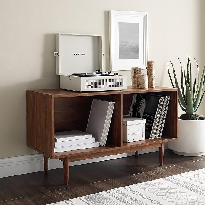 Crosley Furniture Liam Medium Vinyl Record Storage TV Stand and Entertainment Center, Media Console, Walnut