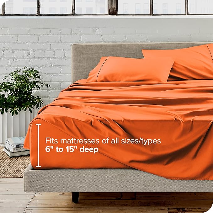 Bare Home Twin XL Sheet Set - College Dorm Size - Luxury 1800 Ultra-Soft Microfiber Twin Extra Long Bed Sheets - Deep Pockets - Easy Fit - Extra Soft - 3 Piece Set - Bed Sheets (Twin XL, Orange)