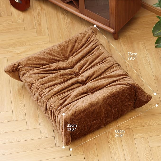 N&V Fireside Chair, Mid Century Armless Floor Sofa, Soft Premium Chenille Floor Lounge Chair, Foam Sofa Accent Chair for Living Room Bedroom and Office (Brown, Ottoman)