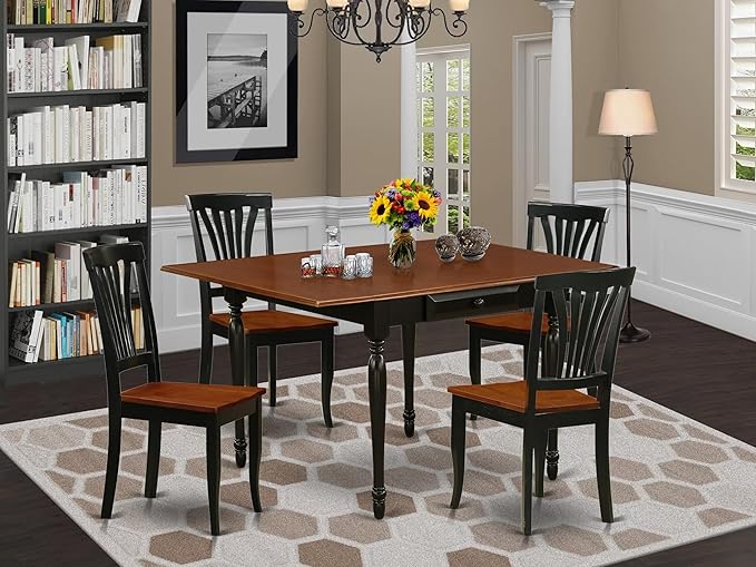 East West Furniture MZAV5-BCH-W 5 Piece Dinette Set for 4 Includes a Rectangle Dining Room Table with Dropleaf and 4 Dining Chairs, 36x54 Inch, Black & Cherry