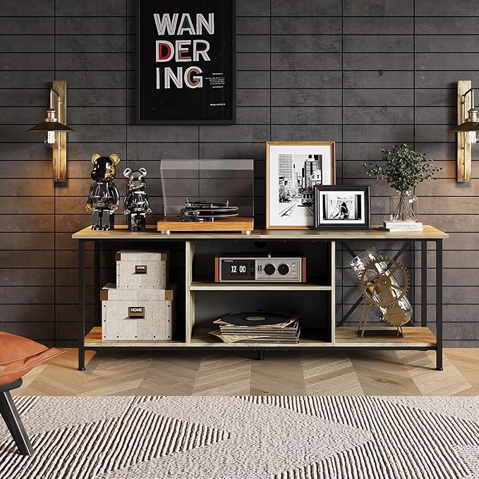 WLIVE TV Stand up to 65 Inch TV, 55" Entertainment Center, Industrial TV Console with Open Storage Shelf for Living Room and Bedroom, Gerige
