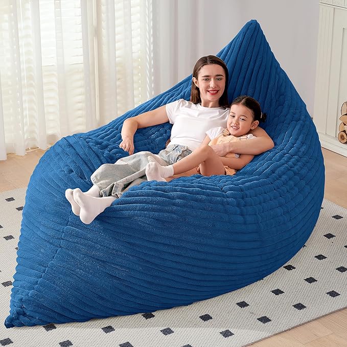 HABUTWAY 4-in-1 Bean Bag Chair, Convertible Chair with High-Density Memory Foam Filling & Machine Washable Cover, Giant Bean Bag Chair for Adults (Blue)