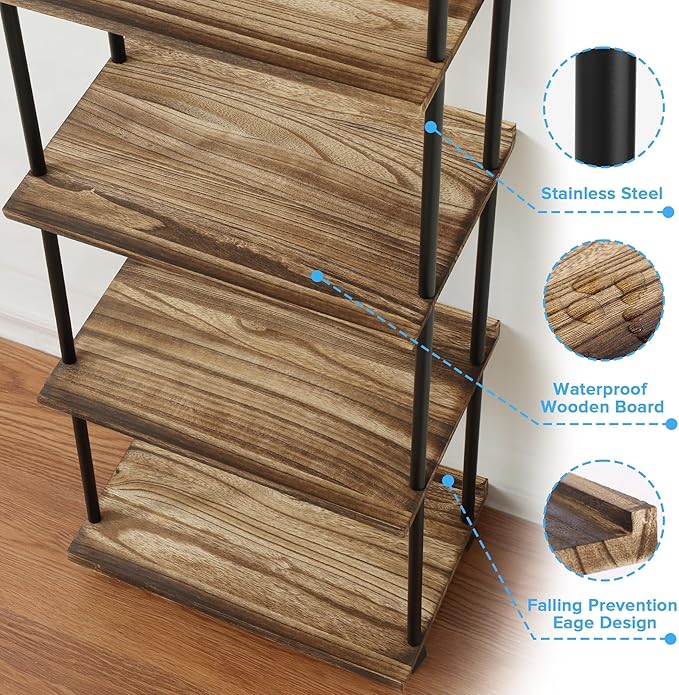 GETALL Tall Bookshelf with Wheels, 6 Tier Solid Wood Bookcase for Small Spaces, Corner Bookshelf Storage Organizer for CDs, Movies, Narrow Movable Shelfing Unit for Bedroom, Living Room