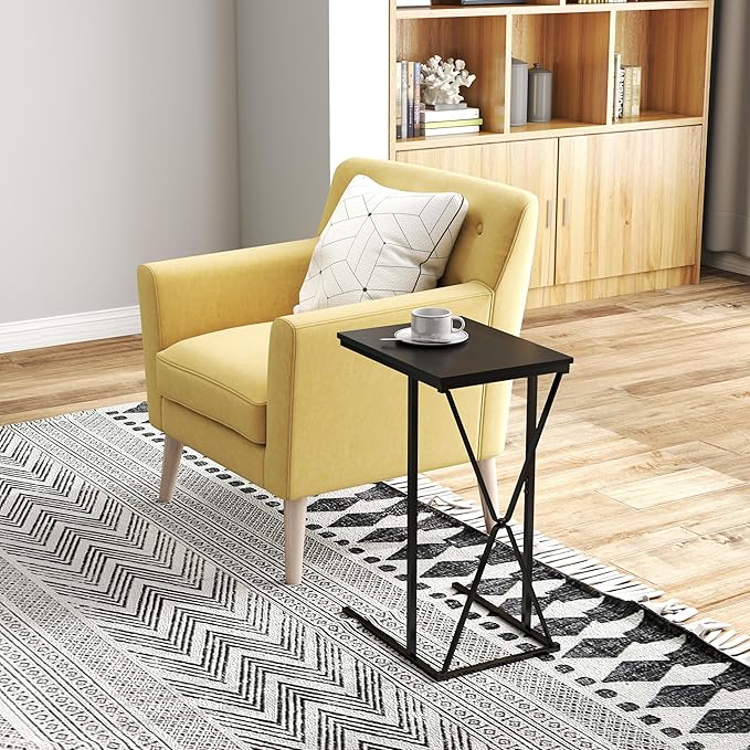 Manora TV Trays Set of 2, C Shaped End Table for Couch, Slide Under Couch Table for Small Space, Living Room or Bedroom, Black