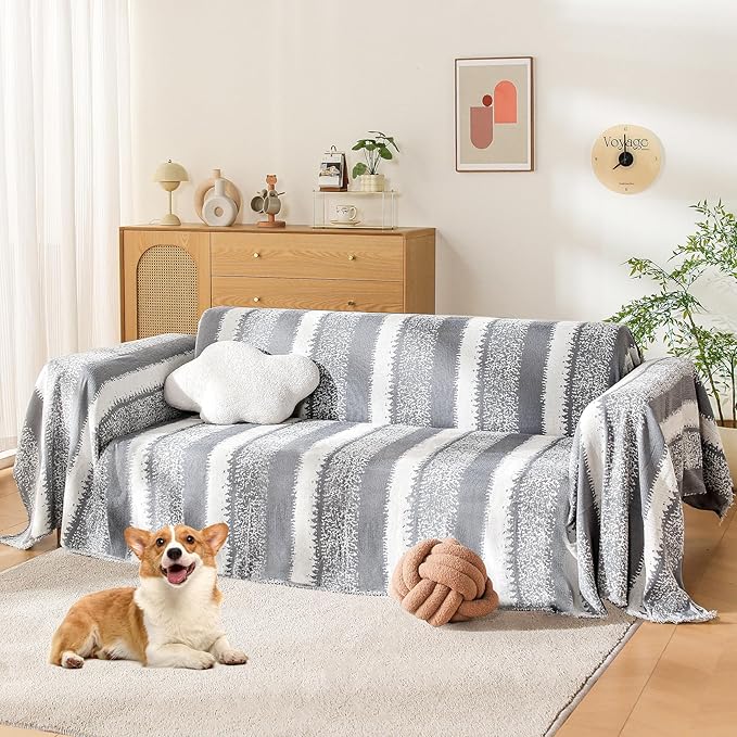 Boho Couch Cover, Sofa Covers for 3 Cushion Couch, Couch Cover for Dogs Washable Sectional Couch Covers L Shape Furniture Protecto (1# Grey, 71" x 134")