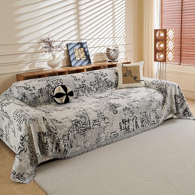 MYSKY HOME Boho Couch Cover Sofa Covers, Couch Covers for 2 Cushion Couch Sofa, Chenille L Shape Sectional Couch Cover- Pet-Friendly, Machine Washable, Sofa Protector for Kid, 71"x118", Dark Grey Maze
