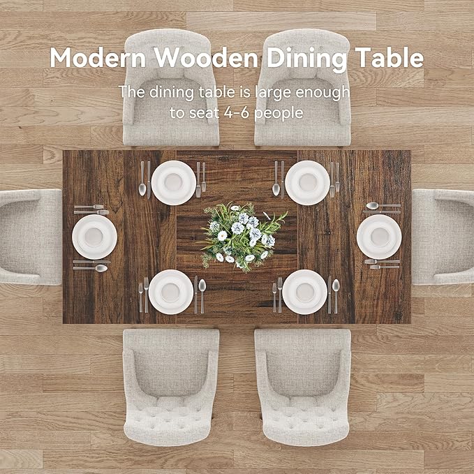 LITTLE TREE Rectangle Dining Table, Modern Kitchen Table Set for 6, Wooden Furniture with Heavy Duty Base, Modern Furniture for Home, Dining Room, Brown & Black