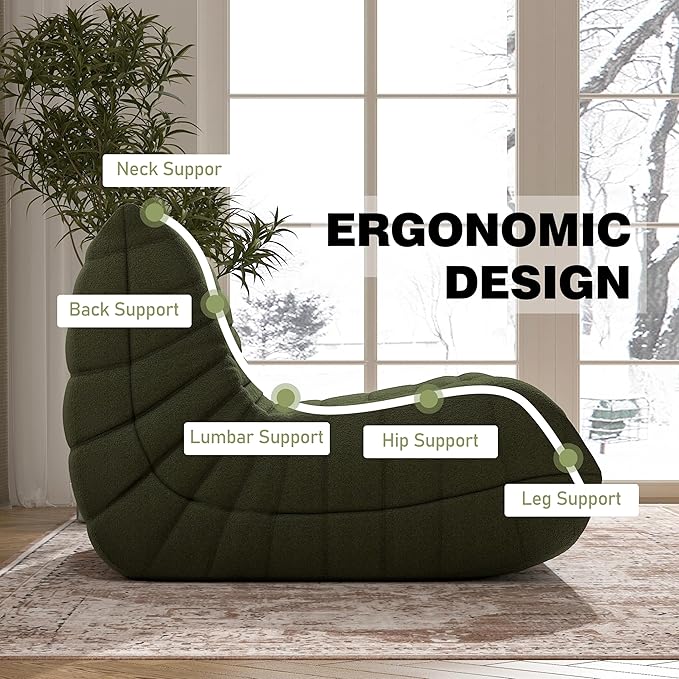 Fireside Bean Bag Sofa - Large Bean Bag Chair for Adults & Teens, High Density Comfortable Foam, Memory Foam for Living Room, Bedroom (Green)