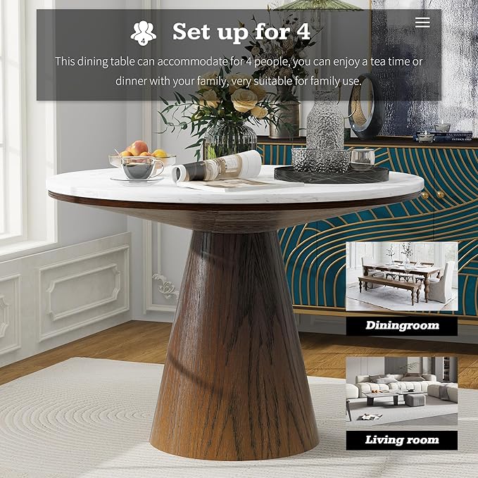 ERYE Contemporary Wooden Round Dining Table, More Decorative Rubber Wood Diningtable for Living Space