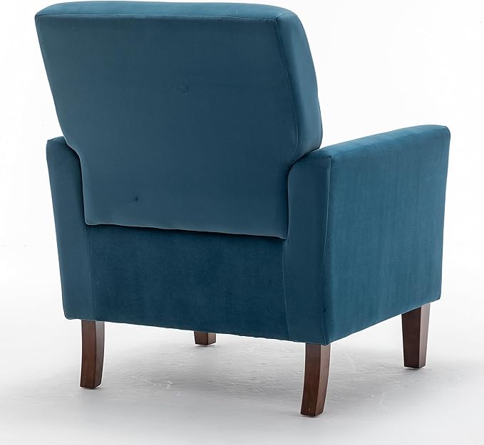 Container Furniture Direct Contemporary Accent Arm Chair with Birch Wood Frame and Velvet Upholstery, Armchair for Office and Living Room Decor, Removable Cushions, Greenish Blue