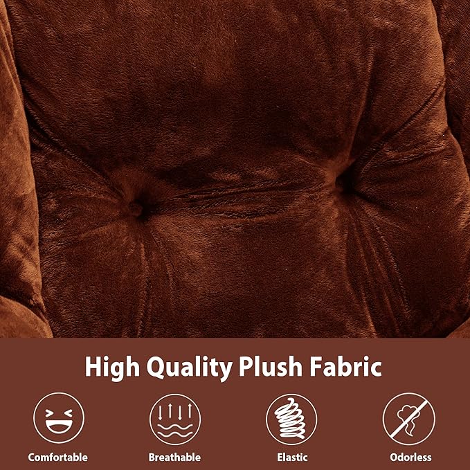 Lazy Chair with Folding Ottoman, Accent Chair Plush Upholstered with Metal Structure and Non-Slip Pads, Sofa Armchair with Footrest and Side Storage Bag for Dorm, Room, Office, Brown