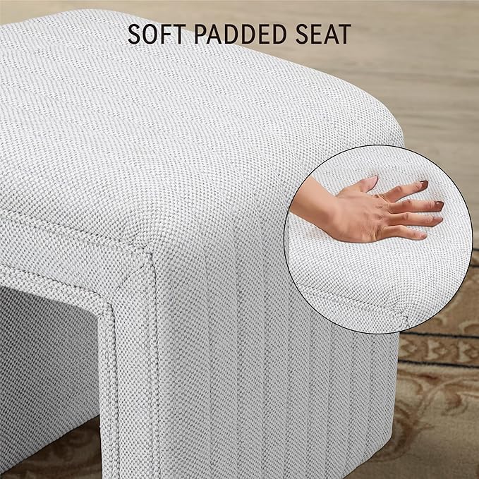 Get Set Style Vanity Stool Chair,Modern Linen Ottoman Foot Stool with Wooden Legs Sofa Bench Footstool Extra Seat for Vanity,Makeup Room,Living Room,Entryway,Office (Fully Assembled)