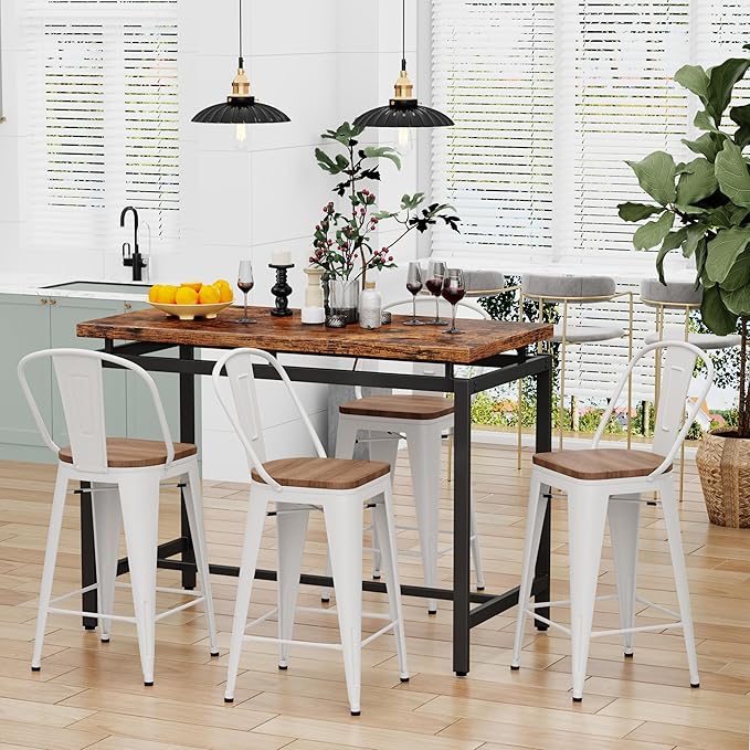 Changjie Furniture 26 Inches Bar Stools, Counter Height Bar Stools with Back Modern Barstools Bar Chairs Set of 4 for Kitchen (26 Inch, White)