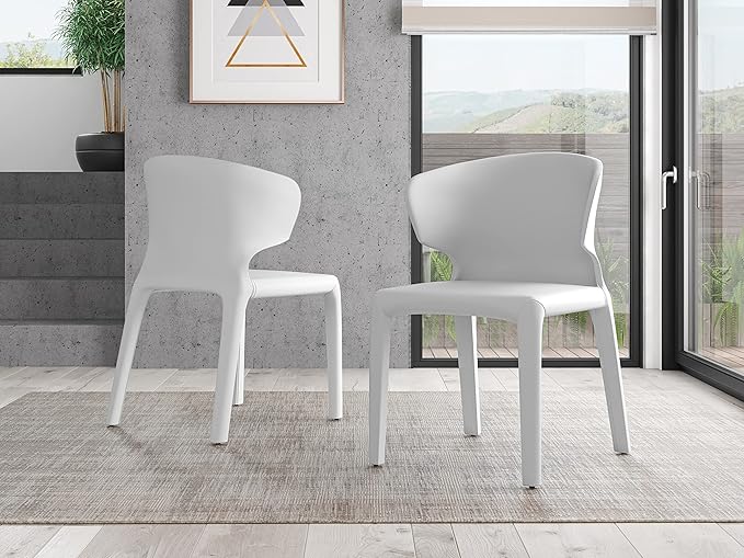 Manhattan Comfort Conrad Mid Century Modern Dining Chairs Woven Tweed Upholstered Kitchen Furniture with Contoured Back, Foam Padding & Metal Legs, Set of 2, Cream