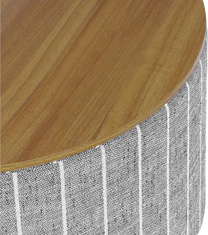 HomePop Modern Fabric Storage Ottoman with Wood Top - Midnight Gary Woven Stripe