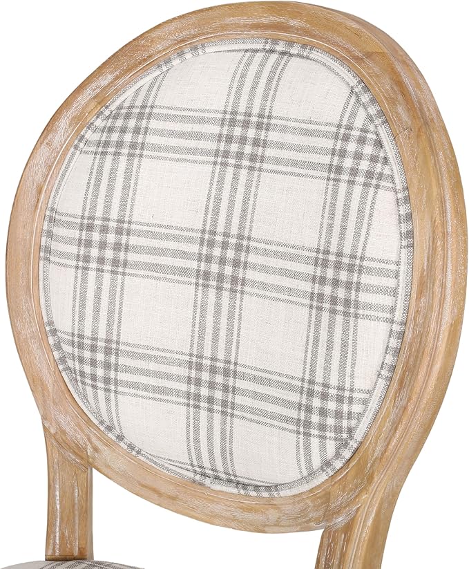 Christopher Knight Home Phinnaeus Dining Chair Set, Set of 4, Wood, Gray Plaid + Light Beige + Natural