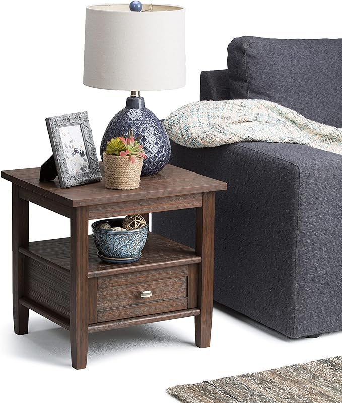 SIMPLIHOME Warm Shaker SOLID WOOD 20 inch Wide Rectangle Transitional End Side Table in Farmhouse Brown for the Living Room and Bedroom