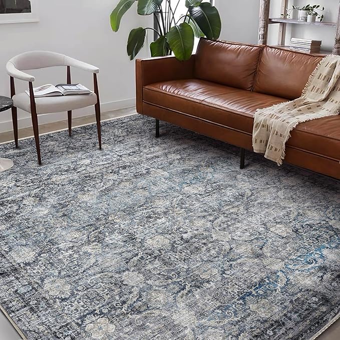 Washable Area Rug 8'x10' Boho Design Non-Shedding Non-Slip Easy Care Ideal for High Traffic Areas in Living Room Bedroom Office Coffee Table Kitchen Large Carpet