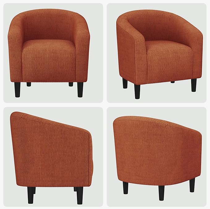 Yaheetech Accent Barrel Chair, Corduroy Fabric Club Chair, Furry Sherpa Elegant Armchair with Cozy Soft Padded, Suitable for Living Room Bedroom Reception Room Office, Brick Red