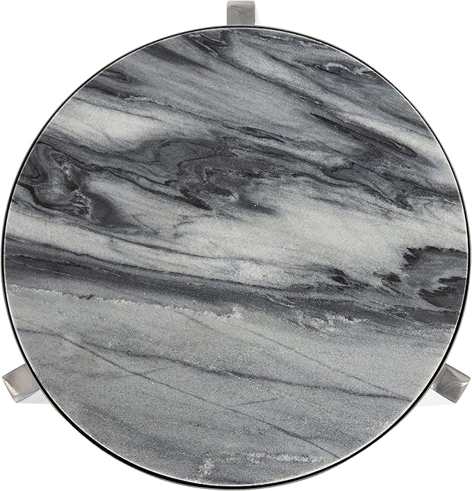 Kate and Laurel Aguilar Modern Drink Table; 9 x 9 x 23; Gray and Silver; Genuine Marble Accent Table for Small Spaces