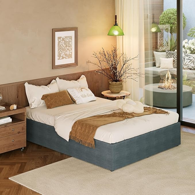 EMODA 14 Inch Full Size Bed Frame with Skirt Cover, Heavy Duty Metal Platform No Box Spring Needed, Easy Assembly Noise Free