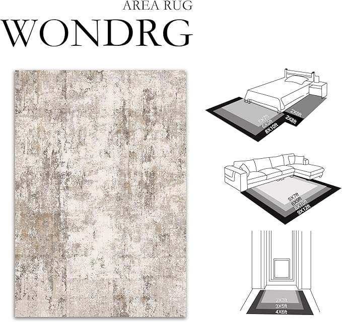 3x5 Washable Area Rug Brown Grey Neutral Abstract Entryway Kitchen Non Slip Low Pile Throw Rug Living Room Bedroom Indoor Doormat Small Soft Carpet for Entrance Bathroom