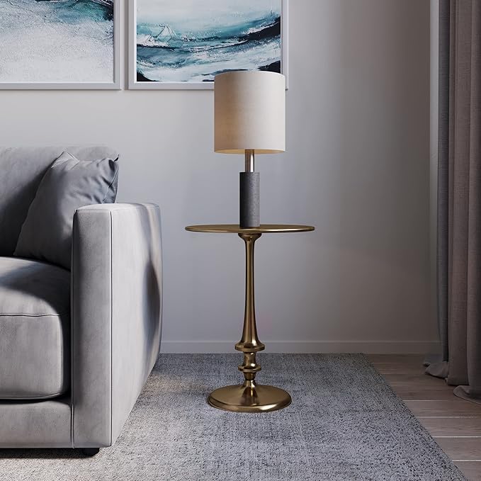 Lavish Home Side Table - Iron Pedestal Table with Antiqued Brass Finish for Couch, Loveseat, Entryway, or Bed - Vintage Living Room Furniture