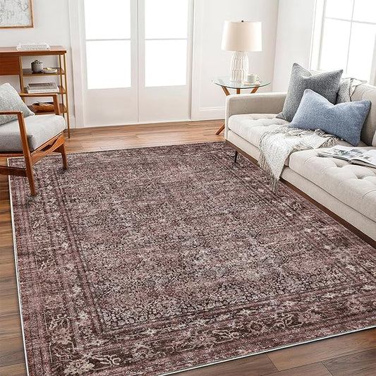 Area Rug 5'x7' Washable Rug Traditional Floor Cover Thin Retro Kitchen Indoor Distressed Non Slip Carpet for Living Room Bedroom Dining Room