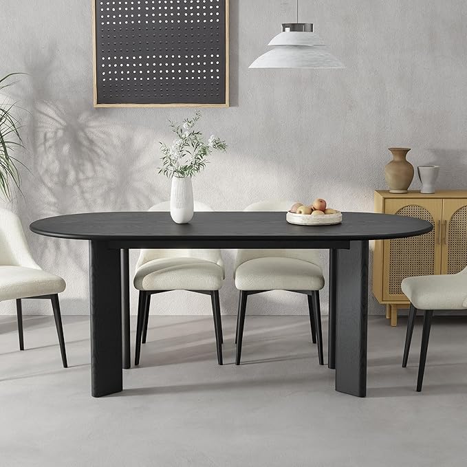 Casaphoria Wood Kitchen Table Set with 6 Chairs, 67" Dining Kitchen Table & Chairs Set for 4-6, Modern Farmhouse Oval Dining Table for Living Room, Easy Assembly, Black