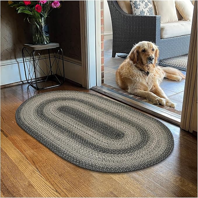 Flint Hill Braided Oval Rugs 20x30 - Gray Jute Entryway Rug for Primitive Decor