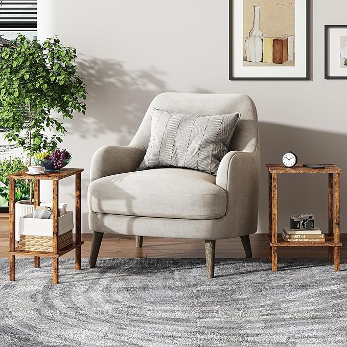 TUTOTAK End Table, Side Table, Nightstand, 2-Tier Storage Shelf, Sofa Side Table for Small Space, Living Room, Bed Room, Brown TB01BB034C