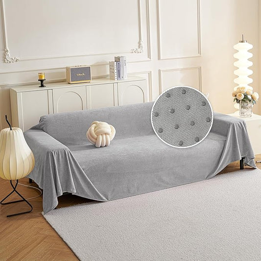 MYSKY HOME Couch Covers for 3 Cushion Couch Sofa Pet Friendly, Couch Cover for Sectional Sofa Furniture Protector Cover, Non Slip Sofa Cover, Sofa Covers Washable, 71"x118", Light Grey