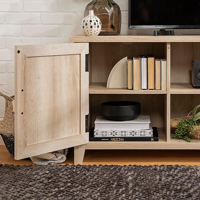 Walker Edison Buren Classic Grooved Door TV Stand for TVs up to 65 Inches, 58 Inch, White Oak